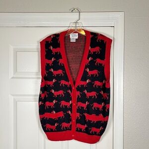 Vintage Dachshund Vest Cardigan Sweater Sleeveless Knit Y2K Dog Large Womens
